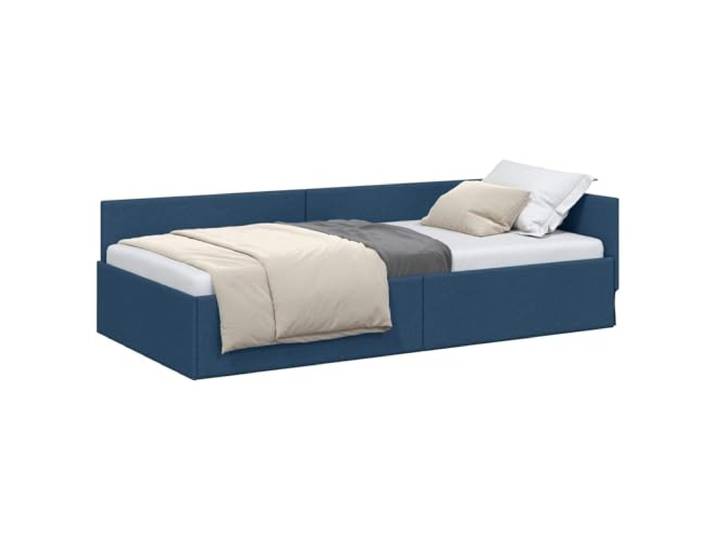 PUGYNBK Eckbettrahmen, Blau, 100 x 200 cm, Stoff Ausziehbares Sofabett, L-Form, Kunststoffrahmen, einfache Pflege, platzsparend
