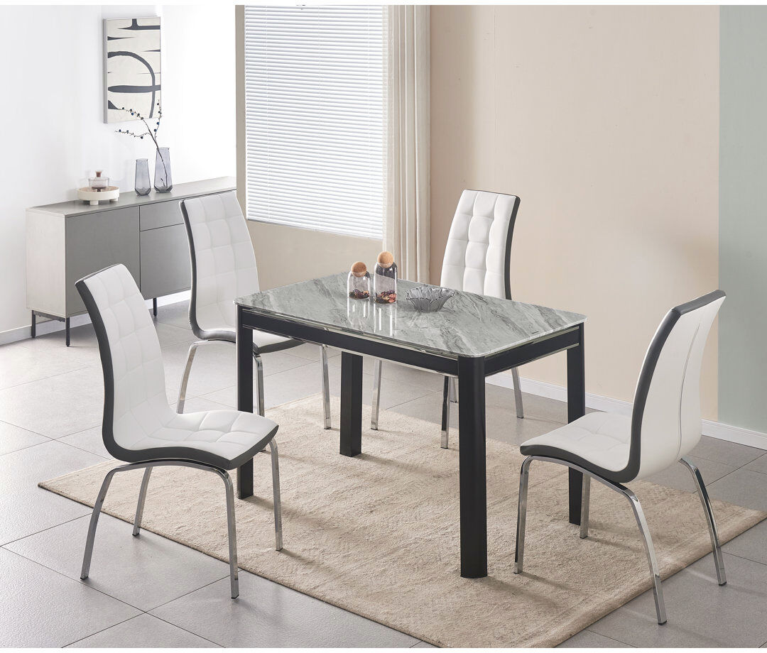 Metro Borras 4 -Person Glass Dining Set White/Black/Silver 4