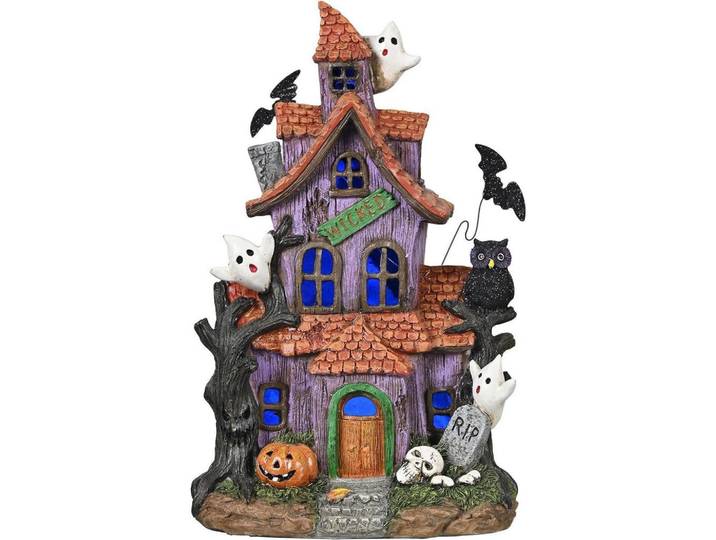 Halloween Haus mit Farbwechsel-LED 22 cm, Mehrfarbig, Kunststoff, 15x5x15 cm, Dekoration, Dekofiguren & Skulpturen, Dekoobjekte