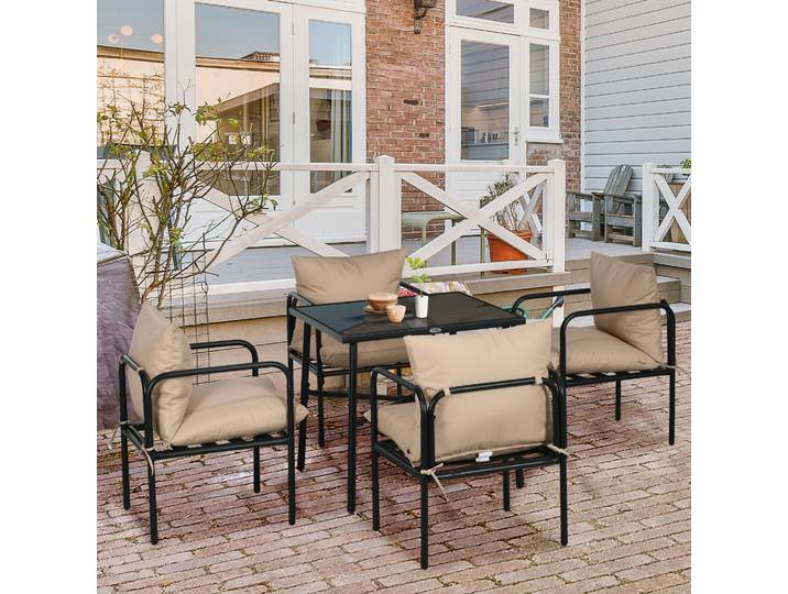 Outsunny Salon Jardin 5Pcs Table Carrée Chaises Coussins