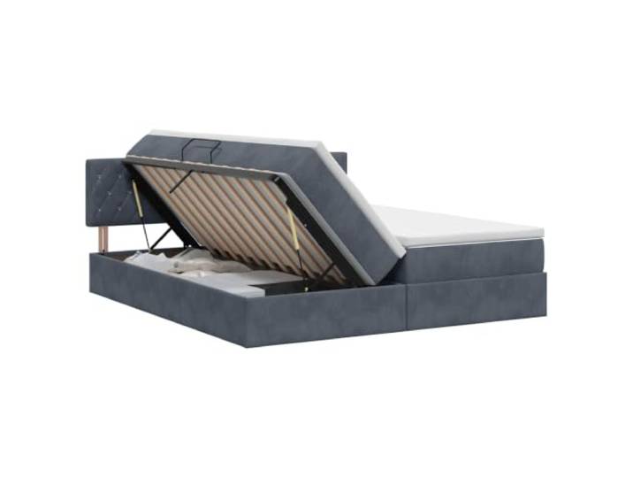KTHLBRH Bett mit Stauraum und Kopfteil, 2-teilig, Dunkelgrau Hydraulisches Heben, Samt, Metallrahmen, Schaumstoffmatratze, Kunstleder, freistehend,