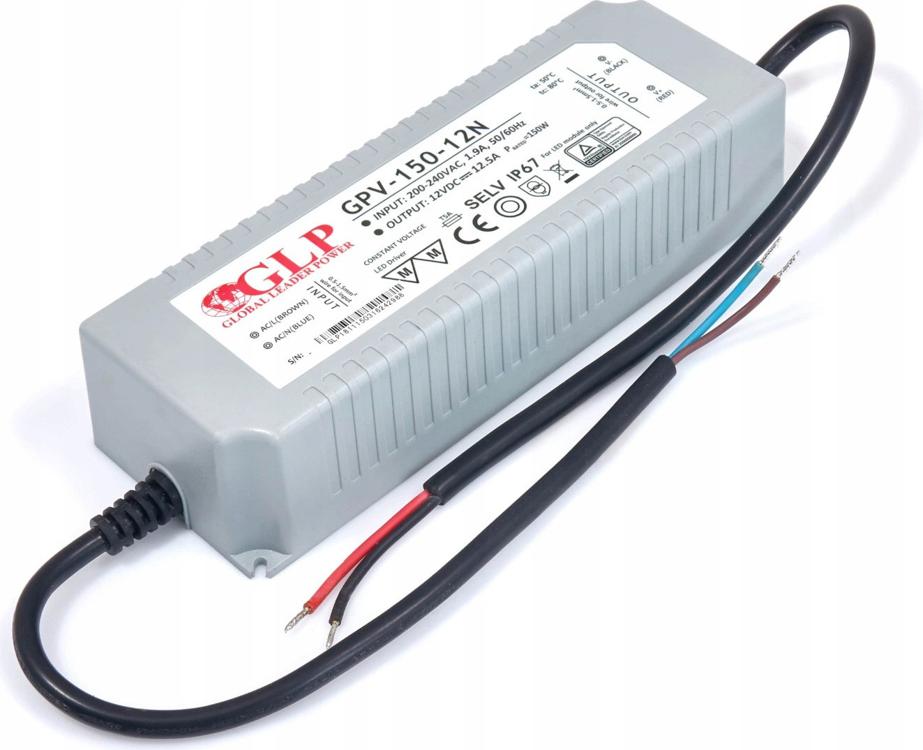 GLP voeding GPV-150-12N: 12V, 12,5A, IP67