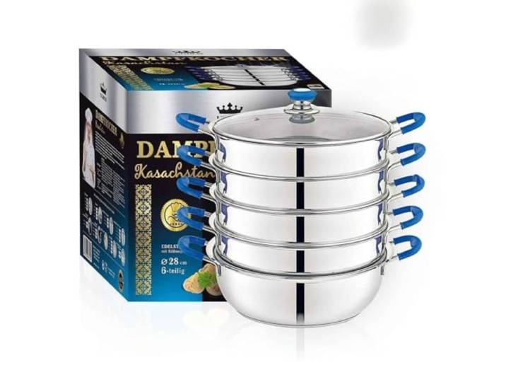 Dampfkocher Kasachstan Edelstahl 6-teilig – Mantykocher - Asia Serie – Hochwertiger Dampfgarer für alle Herdarten (Induktion, Gas, Elektro) – Spülmaschinengeeignet (28 cm)