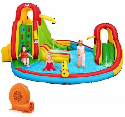 Kids Inflatable Water Slide Bounce Park Splash Pool w/ 550W Blower - with 550W blower