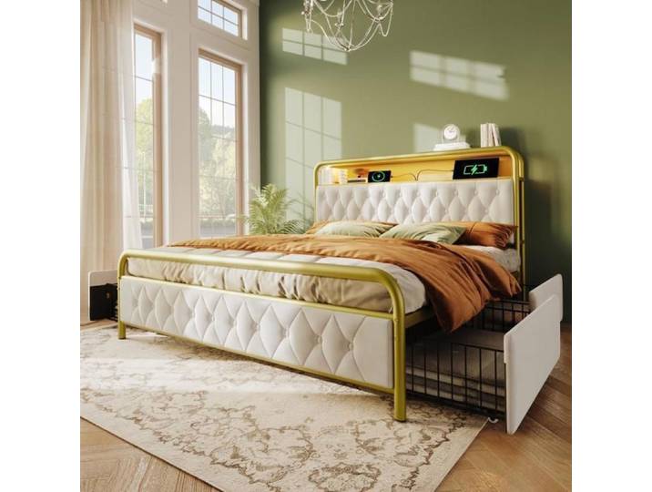 Lit avec tiroirs Lit 160200 cm Lit adulte Lit double avec APP-Control LED blanc