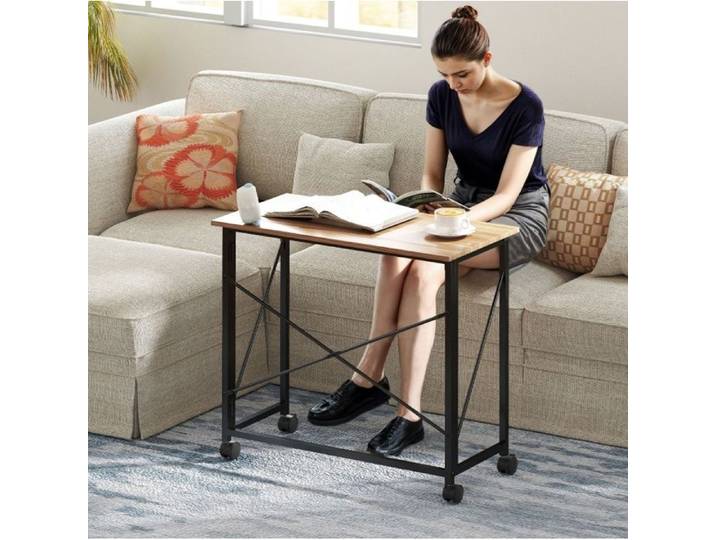 Bureau Pliant Droit avec 4 Roulettes - ELVMI - Gain de Place pour Bureau et Salon Chêne et Noir 80×40×75 cm
