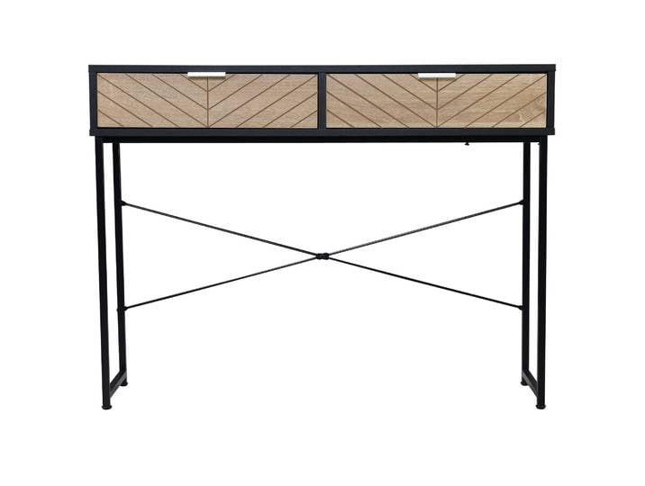 Table console étroite Homcom avec 2 tiroirs, design lignes sculptées, style moderne, noir et chêne