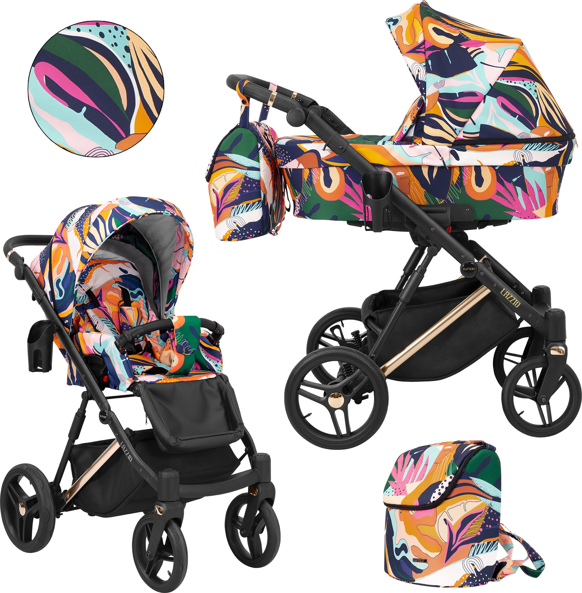 Kinderwagen LAZZIO PREMIUM Sportwagen Babywagen Babyschale Komplettset Kinder Wagen Set 2 in 1 (farbig, Rahmenfarbe: Kupfer)