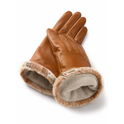 Lederhandschuhe "Kaschmir", Damen, Gr. 7, braun (cognac), Leder, COLLEZIONE ALESSANDRO, Handschuhe