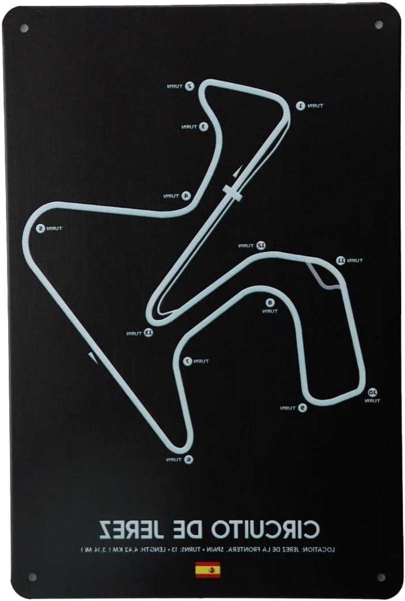 Vintage Circuit de Jerez Metal Wandbord voor Formula 1 Decoratie