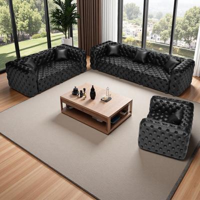 ZWYO HOSIMU 3-Piece Faux Leather Modular Sectional Sofa Set with Handmade Button Tufting and 6 Pillows
