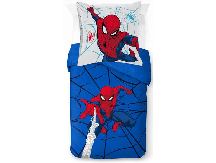 Kinderbettwäsche SPIDERMAN SpiderMan Webtastic , bunt (blau), B/L: 135cm x 200cm, 1 Stk., 1 Stk., Linon, B/L: 80cm x 80cm, 2, Linon, Obermaterial: 100% Baumwolle, Bettwäsche, Kinderbettwäsche, 100% Baumwolle