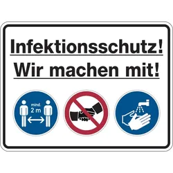 Hygieneschild, Infektionsschutz! Wir machen mit! - 300x200x1.5 mm Kunststoff