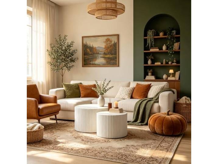 NJLyuhome 2-Piece White Fluted Round Coffee Table Set – Minimalist Style