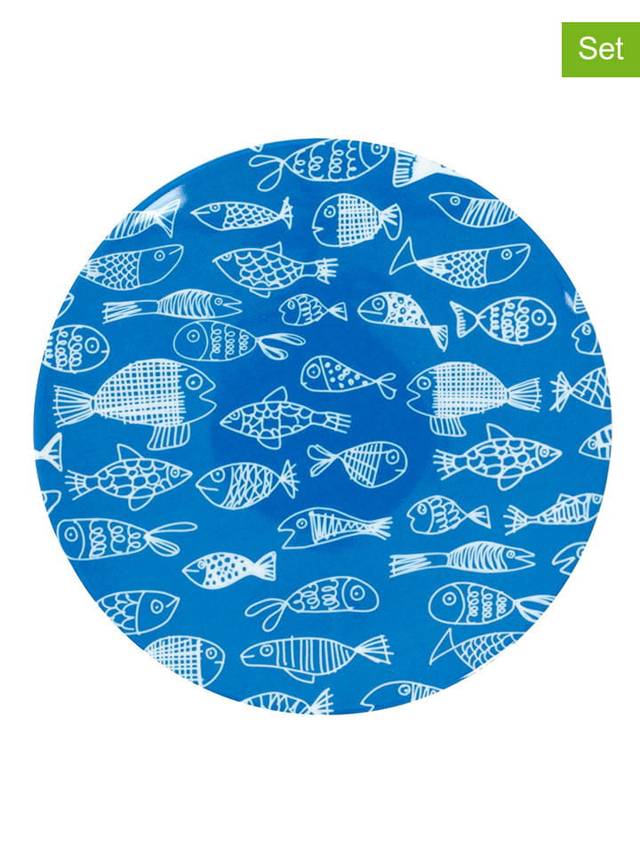 Overbeck and Friends 2er-Set: Frühstücksteller "Crazy Fish" in Blau - Ø 15 cm - onesize