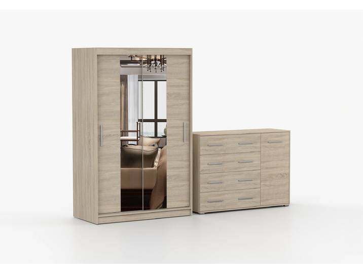 Schwebetürenschrank und Kommode 2er-Set NEOMI 01/FRIDA 02 Sonoma Eiche Sonoma Eiche
