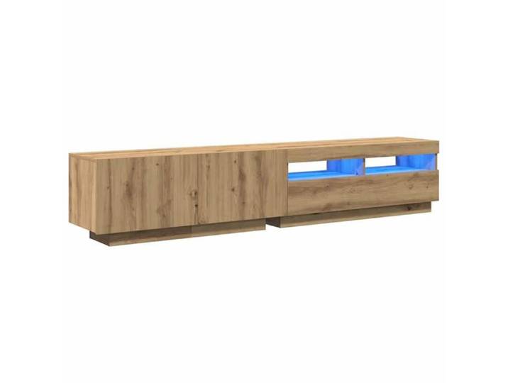 Meuble TV avec lumières LED - - Chêne artisanal - Bois d'ingénierie - 200x35x40 cm - Lumières LED RVB