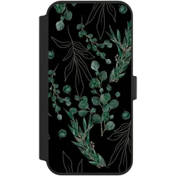 Nivocase Klapphülle für Apple iPhone 14 Pro Max Handyhülle aus Kunst Leder NIVOflip schwarz Blätter Natur (Apple iPhone 14 Pro Max), Smartphone Hülle, Schwarz