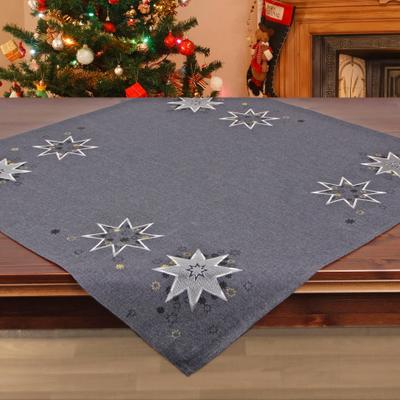 Mitteldecke DELINDO LIFESTYLE "Weihnachtssterne" Gr. 1, grau (anthrazit), B:85cm L:85cm, Polyester, Tischdecken, Mitteldecke, Glattes Gewebe, bestickt
