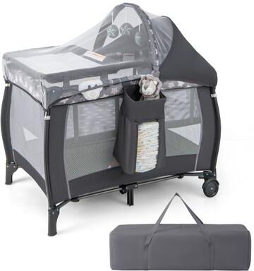 Costway Portable Baby Nursery Center 4-in-1 Portable Travel Crib-Gray