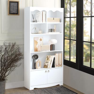 Garvee White 5-Tier Bookcase w/ Doors & Semi-Open Storage