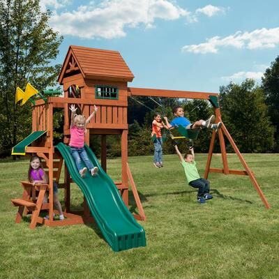 Swing-N-Slide Playful Palace Wood Outdoor Playground Swing Set