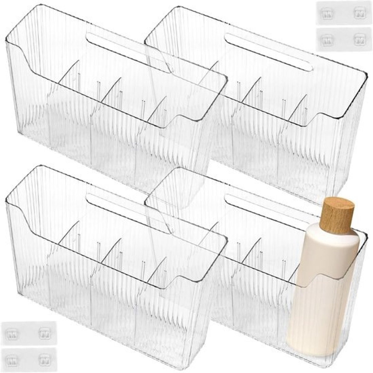 Set van 4 Transparante Wandgemonteerde Opbergdozen van Plastic voor Keuken, Badkamer en Kast