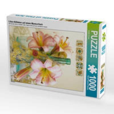 CALVENDO Puzzle Lilien-Stillleben auf einem Marmortisch | 1000 Teile Lege-Größe 64x48cm Foto-Puzzle für glückliche Stunden