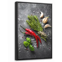 LEINWAND Bilder mit Rahmen - Pfeffer - Kräuter - Gewürze - Beton - 20x30