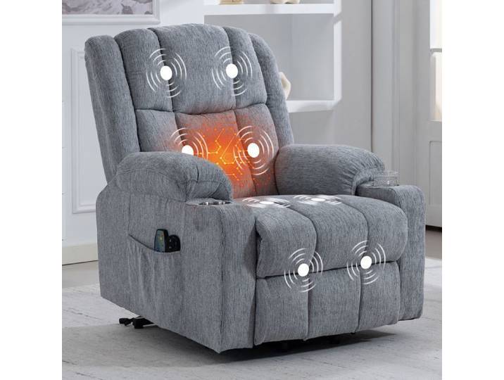 Fauteuil massant - Fauteuil relax électrique - avec poches et porte - gobelet - 91x84x106cm - gris claire