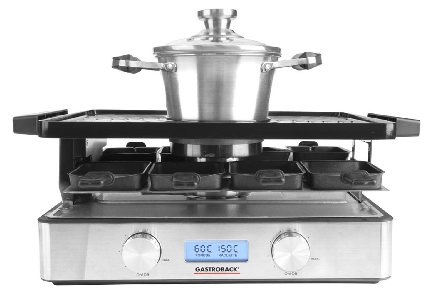 Gastroback Design Raclette-Fondue Advanced Plus, voor 9 personen, zwart, roestvrij staal