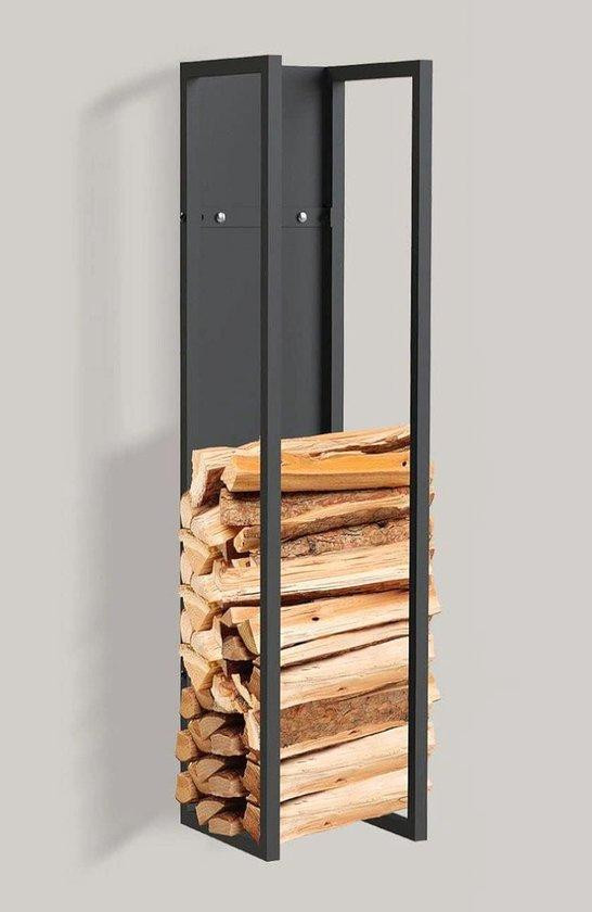DanDiBo Houtrek met achterwand - Haardhouthouder voor brandhoutopslag - Zwart - Hoogte: 100 cm