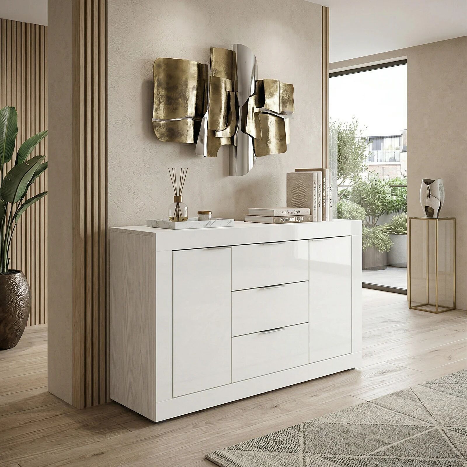 garneroarredamenti Credenza 120x80h cm 3 cassetti 2 ante bianco lucido Chanel Gihome®