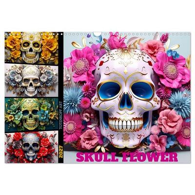 Skull Flower - Totenkopf ART (Wandkalender 2027 DIN A3 quer), CALVENDO Monatskalender