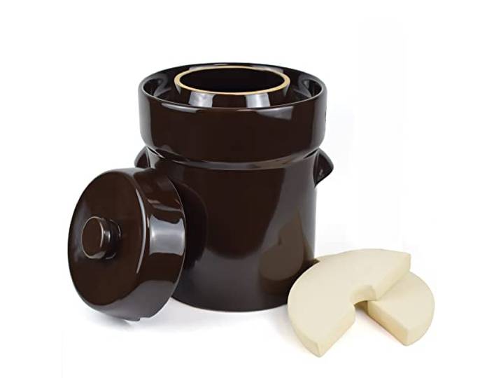 Gärtopf 10 Liter – Steingut-Topf zum Gären, Einlegen von Kimchi, Gurken, Gemüse, Kombucha – glasierter Fermenter mit Steingewichten, Deckel