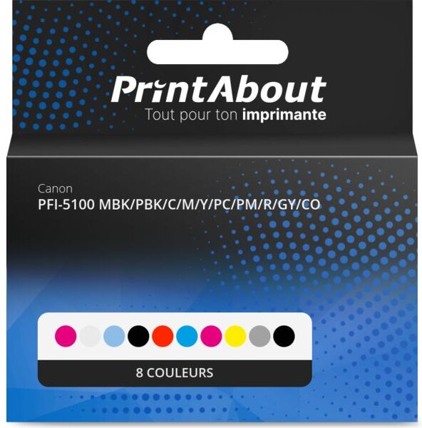 PrintAbout PFI-5100 MBK/PBK/C/M/Y/PC/PM/R/GY/CO multipack 10 couleurs 8 couleurs