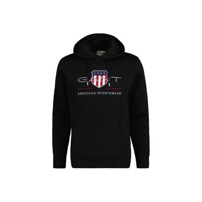 Sweatshirt GANT "Sweatshirt REGULAR ARCHIVE SHIELD HOODIE", Herren, Gr. L, schwarz, Obermaterial: 78% Baumwolle CO. 22% Polyester PES., Sweatshirts Sweatshirt