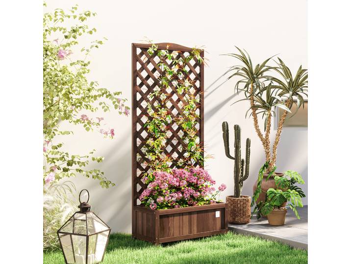 Outsunny Jardinière Treillis Bois Sapin 76x36x170cm Marron Foncé