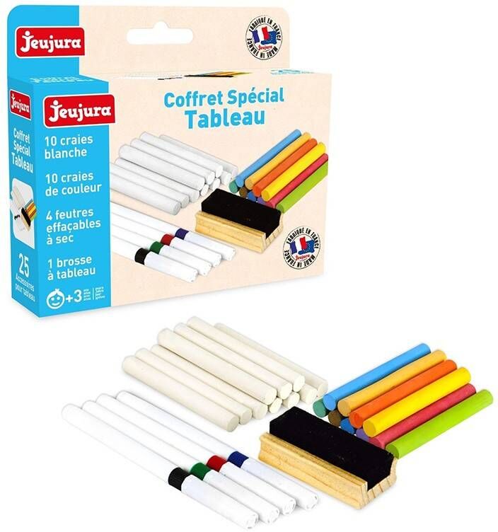 Coffret spécial Tableau : craies, feutres, brosse à tableau - JeuJura