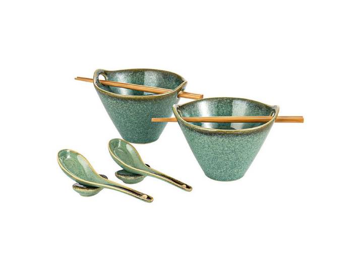LuxusKollektion Suppenschüssel Ramen Schüssel Keramik 600ml 2er Set 600ml-glänzend Grün
