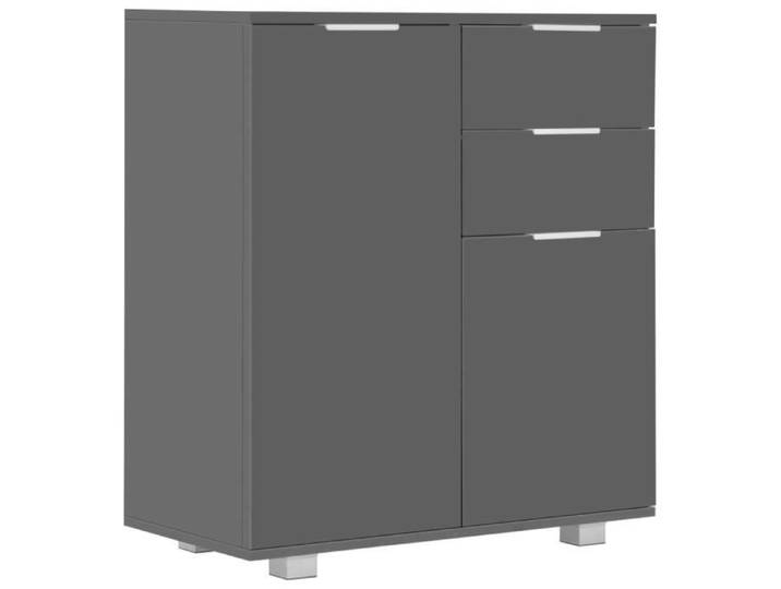 Buffet bas - TBEST - XIXIXXY - 2 portes - 2 tiroirs - Gris brillant