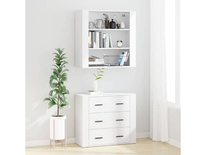 Blanc Armoire haute - SOLOMOON - BUFFET DE SALON - Blanc Bois d'ingénierie FR1467