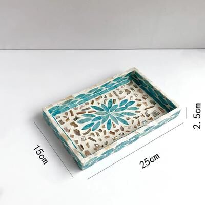 Youfap Market Colorful Rectangular Shell Tray, Decorative Storage Board, Stylish Container blue