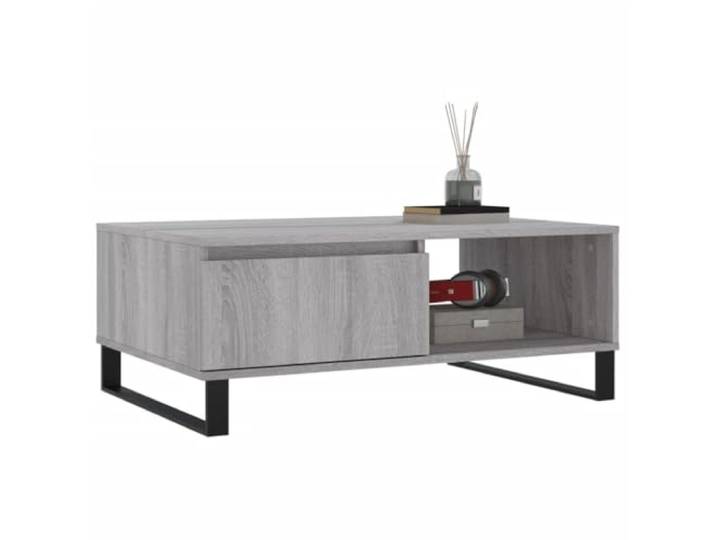 KTHLBRH Couchtisch, Sonoma-Grau, 90 x 60 x 35 cm, mehrschichtiges Holz 2 Ablagefächer, stabile Tischplatte, Eisenbeine, leicht zu reinigen