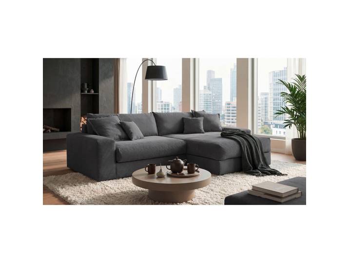 P & B Eckschlafsofa, Anthrazit, Kunststoff, Füllung: Schaumstoffflocken,Schaumstoffflocken,Schaumstoffflocken, 297x180 cm, Rücken echt, Schlafzimmer