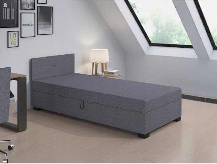 TAPCZANY24 - Boxspringbett Lola 120x200 cm mit Schaumstoff Matratze Bett mit Matratze, Polsterbett mit Bettkasten, Gepolstertes Einzel Bett, Schlafsofa - Grau