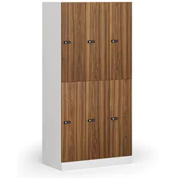 Schließfachschrank S1, 6 Fächer, 1850 x 900 x 500 mm, mechanisches Codeschloss, laminierte Tür, Nussbaum