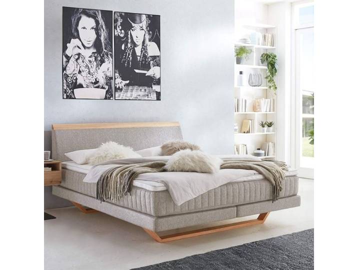 Boxspringbett Imandra Eiche Webstoff 200x200cm Taschenfederkern-Box Härtegrad: H4 skandinavisch, mit Partnerbezug