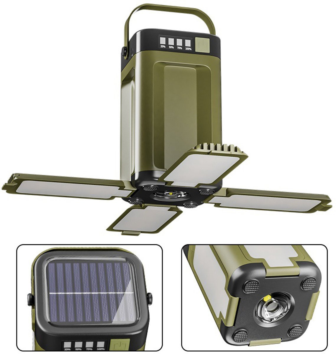 Draagbare LED campinglamp met zonne-energie en IPX4 waterdichtheid, oplaadbare tentlamp met 2000mAh accu en LED stroomindicator