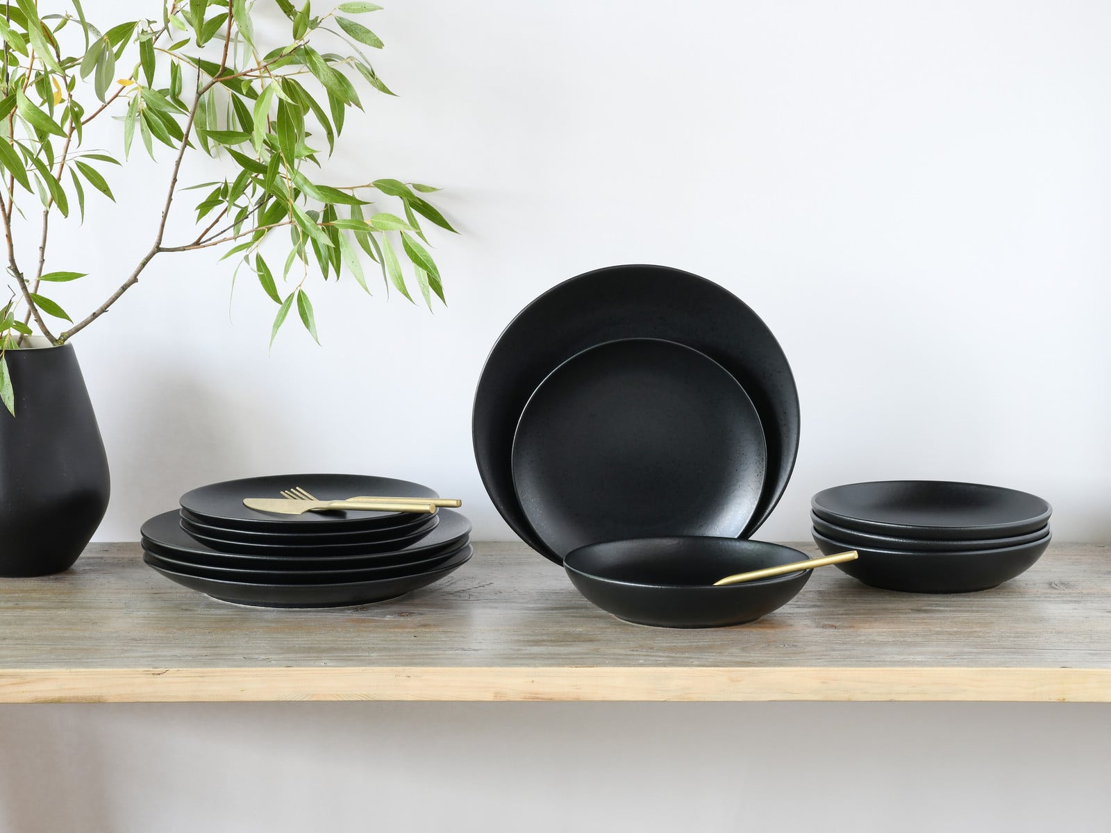 CreaTable Magic Black 12-delige keramische servieset zwart/grijs